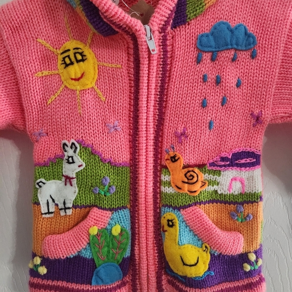 NWT Acrilico hand knit sweater colorful embroidered textured animals Toddler 12M - Picture 2 of 8